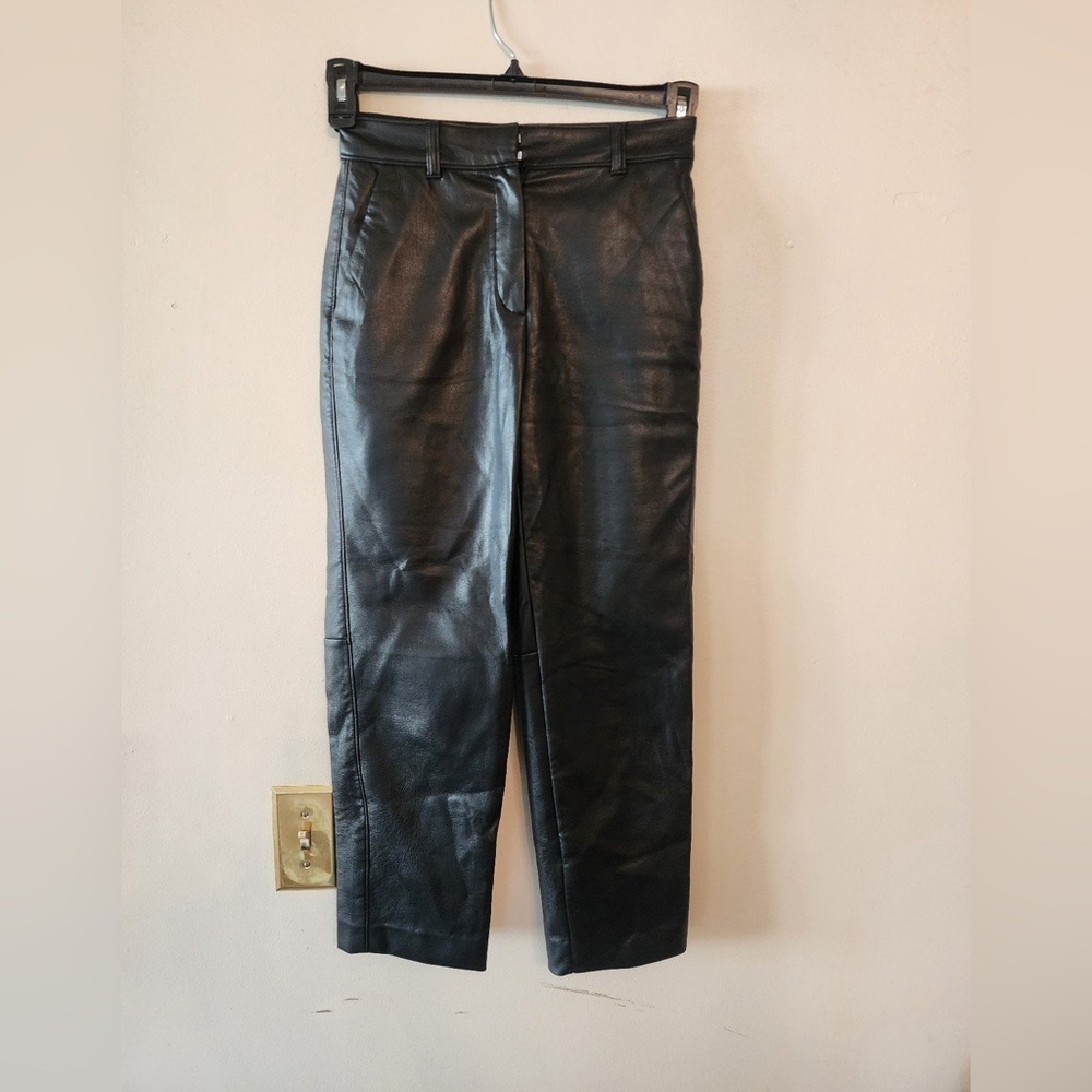 Babaton Women’s Faux Leather Pants Sz 0 Black Buttery Soft Straight Leg Hi-Rise